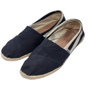 Toms women's black and cream, striped canvas flats, loafers, espadrilles…